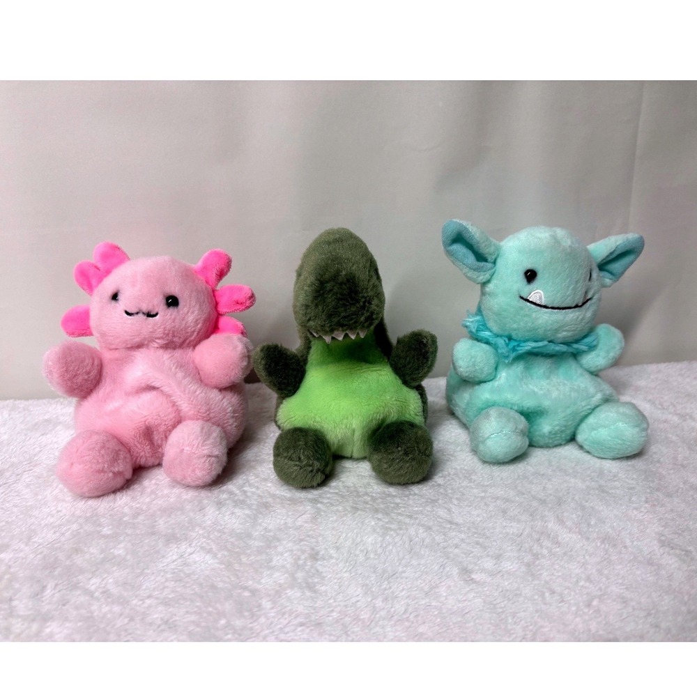 3 Aurora Palm Pals Plush Ax Axolotl Tyranno Rex Dinosaur Gribble Goblin Monster